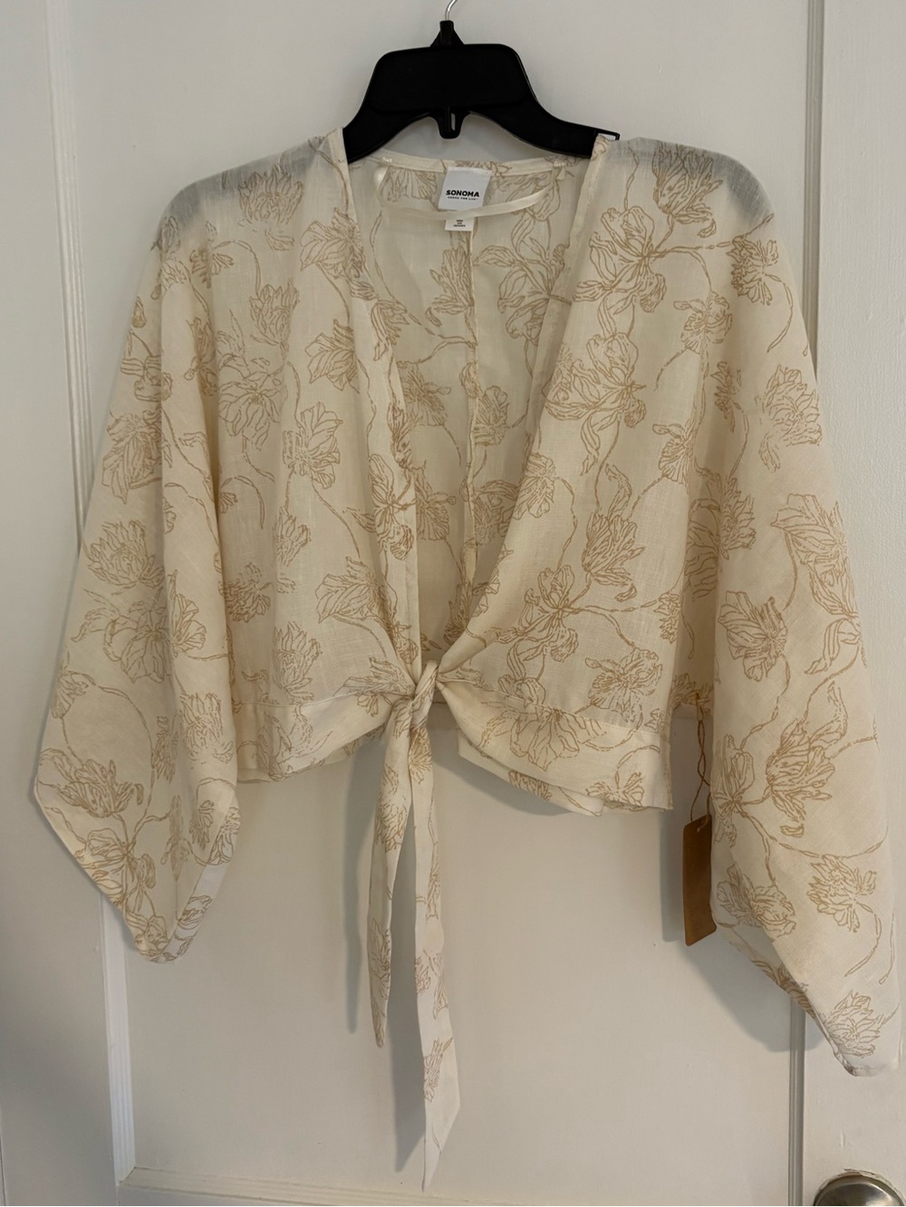 Sonoma Cream Floral Tie-Front Kimono Jacket
